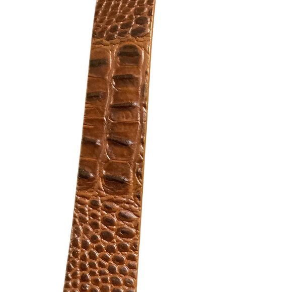 Michael Kors Brown Croc Embossed Genuine Leather Belt Gold Buckle Men Sz 36 FLAW - Picture 5 of 7